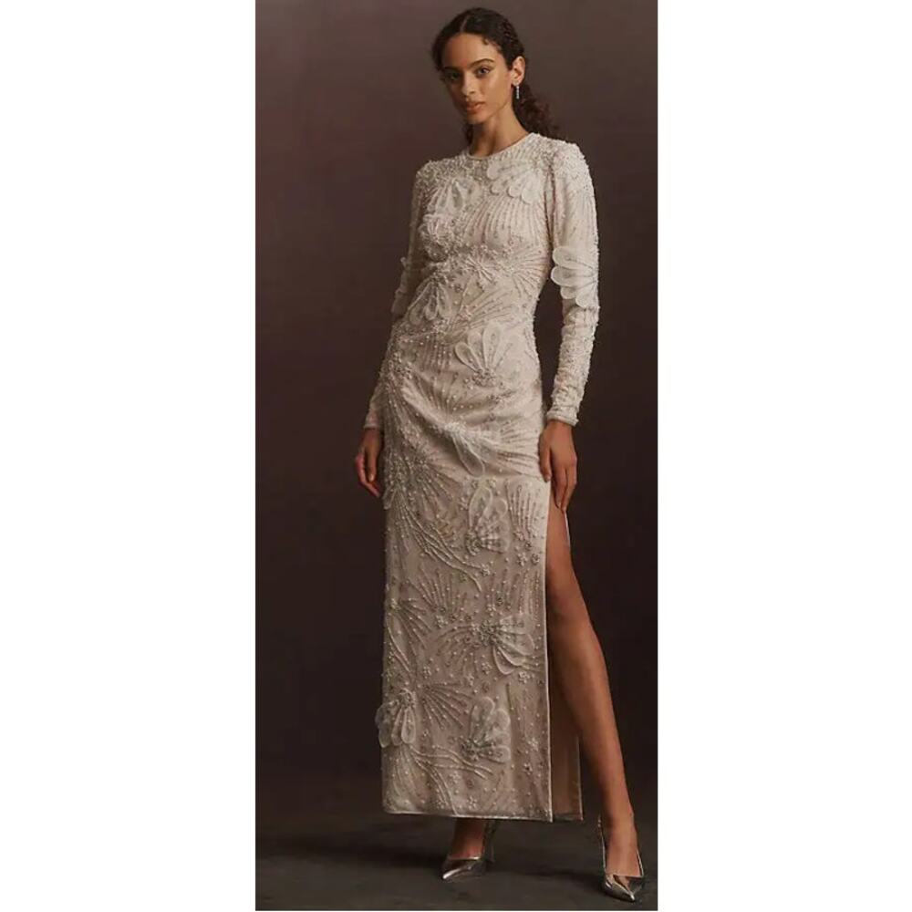 BHLDN Long-Sleeve Beaded Ivory Maxi Dress Gown Size XS NWT+I Formal Bridal